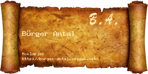 Bürger Antal névjegykártya